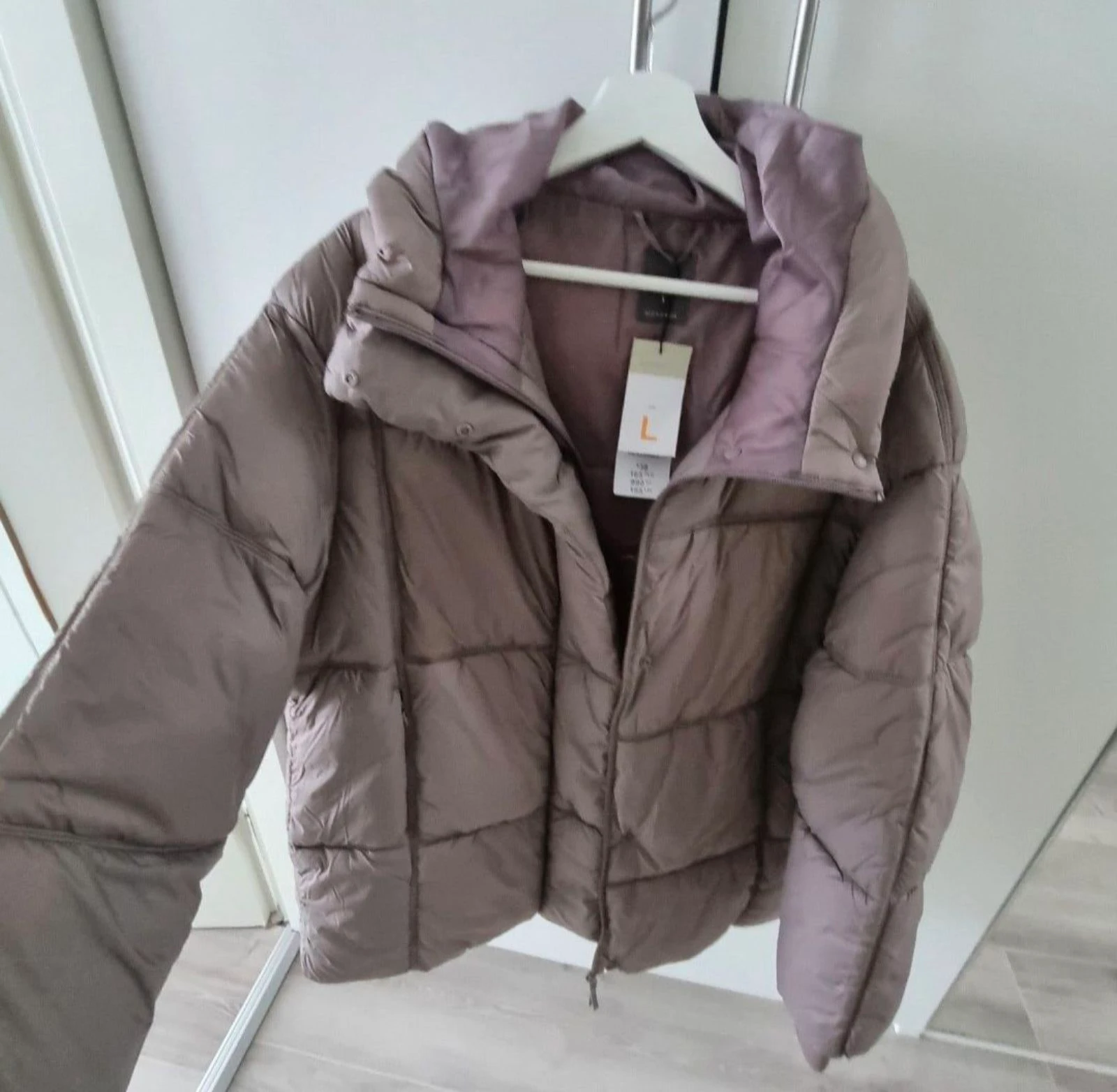 Primark puffer jacket hood taupe purple L - New! – photo 3